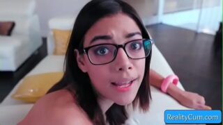 Sexy nerdy brunette teen Harmony Wonder enjoy getting monster fat cock